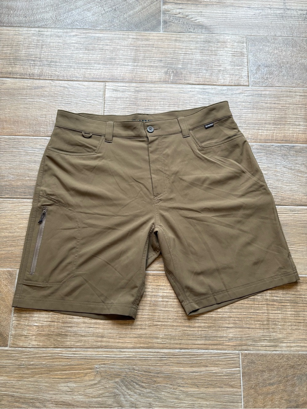 Simms Tan/Khaki Hybrid Performance Fishing Shorts, Size 38